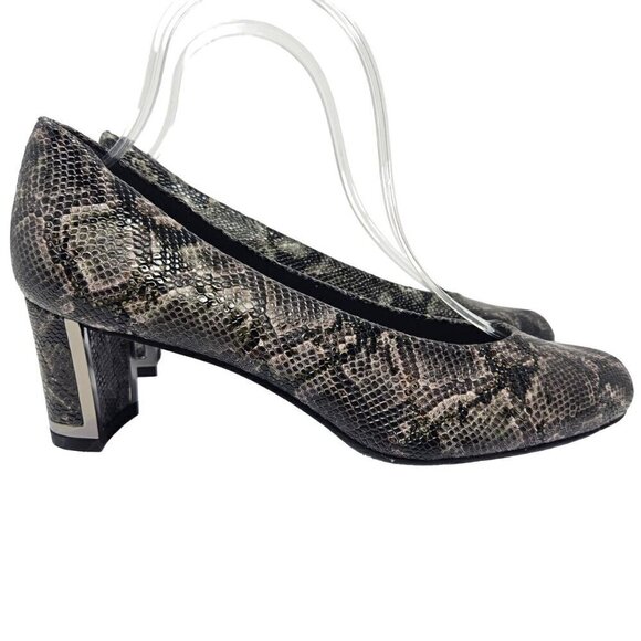 Stuart Weitzman Snakeskin Embossed Leather Pumps Heels Gray Women’s Size 7 Party - Picture 1 of 11